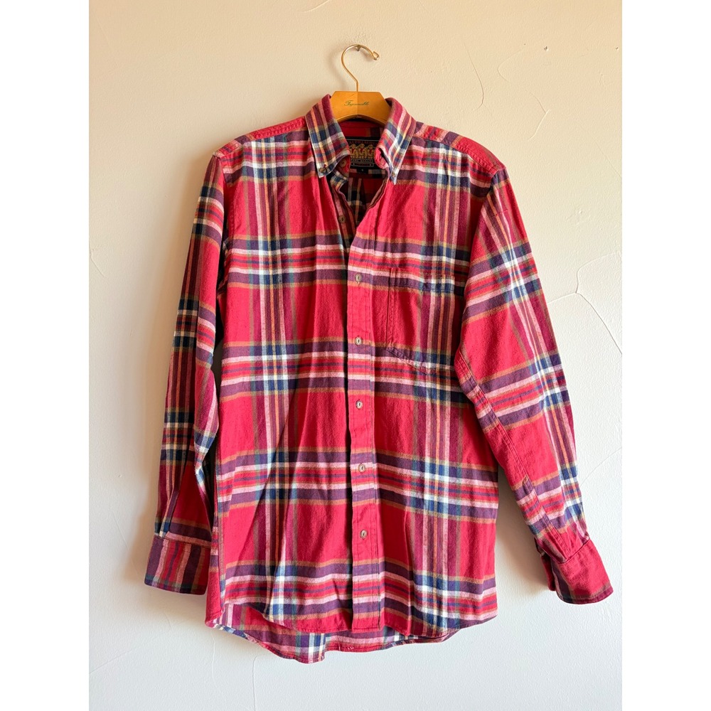 Vintage Ralph Lauren 3 Soldier Chaps Plaid Flannel Shirt Red Button Down S USA